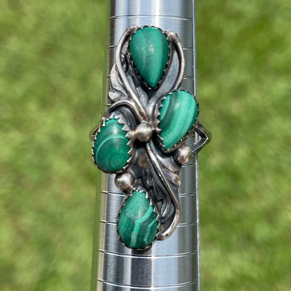 Scott Dave Navajo Sterling Silver Malachite Ring Size 7.75 - Picture 4 of 13